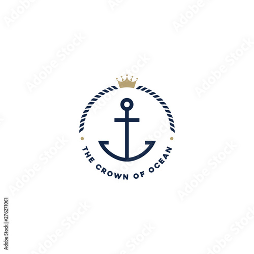 Anchor Rope King Crown for Marine Ship Boat logo design