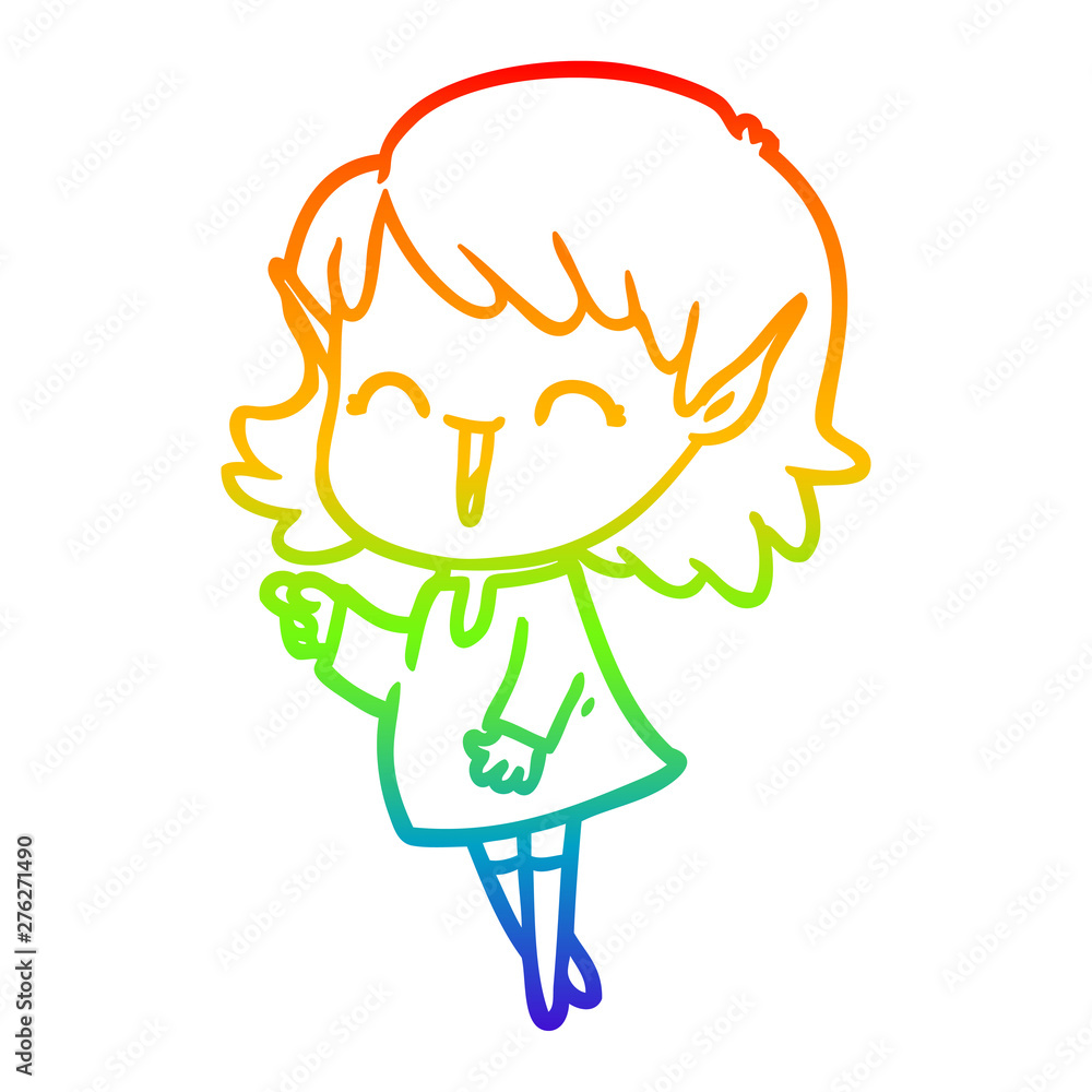 rainbow gradient line drawing cartoon elf girl rainbow gradient line drawing cartoon elf girl