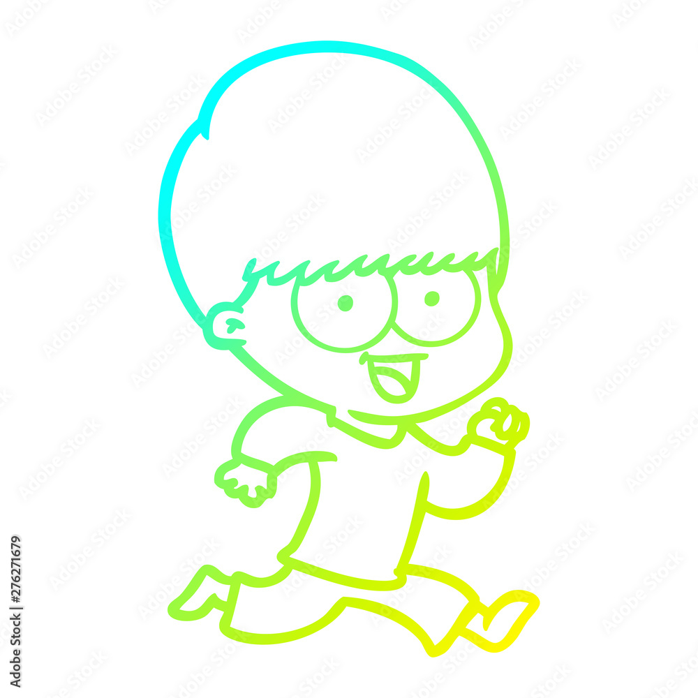 cold gradient line drawing happy cartoon boy