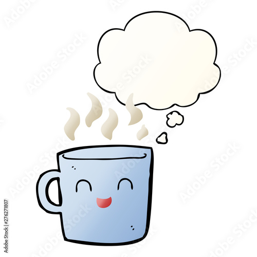 cute coffee cup cartoon and thought bubble in smooth gradient style