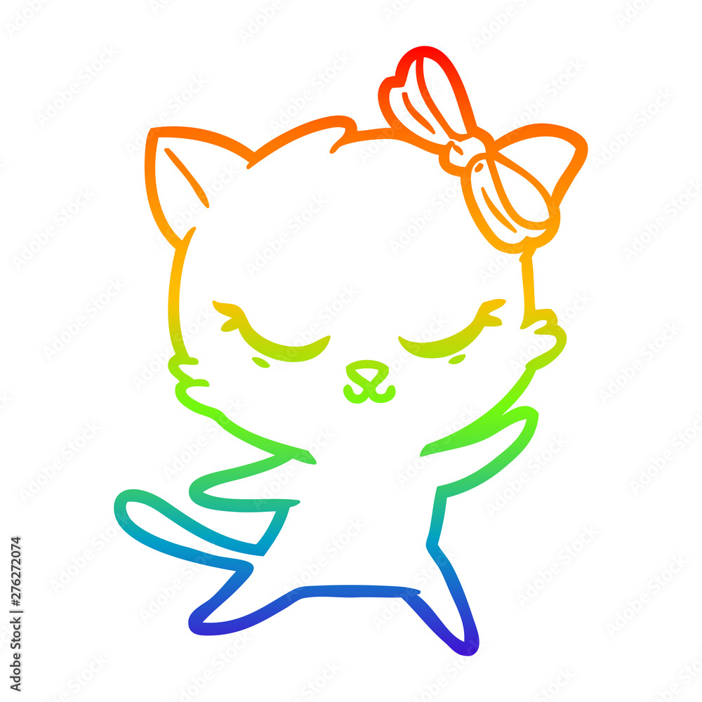 rainbow gradient line drawing cute cartoon cat with bow rainbow gradient line drawing cute cartoon cat with bow