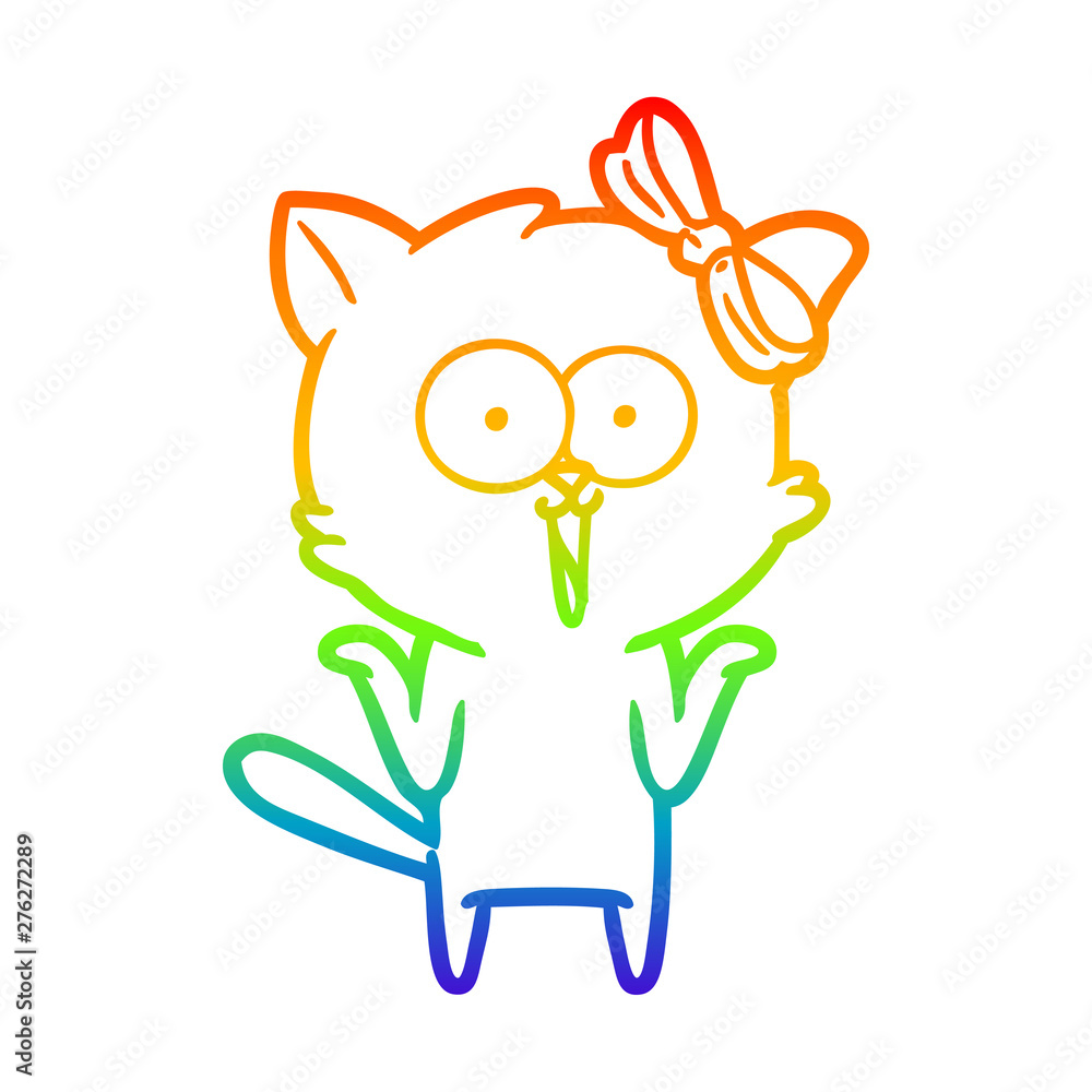 Obraz premium rainbow gradient line drawing cartoon cat
