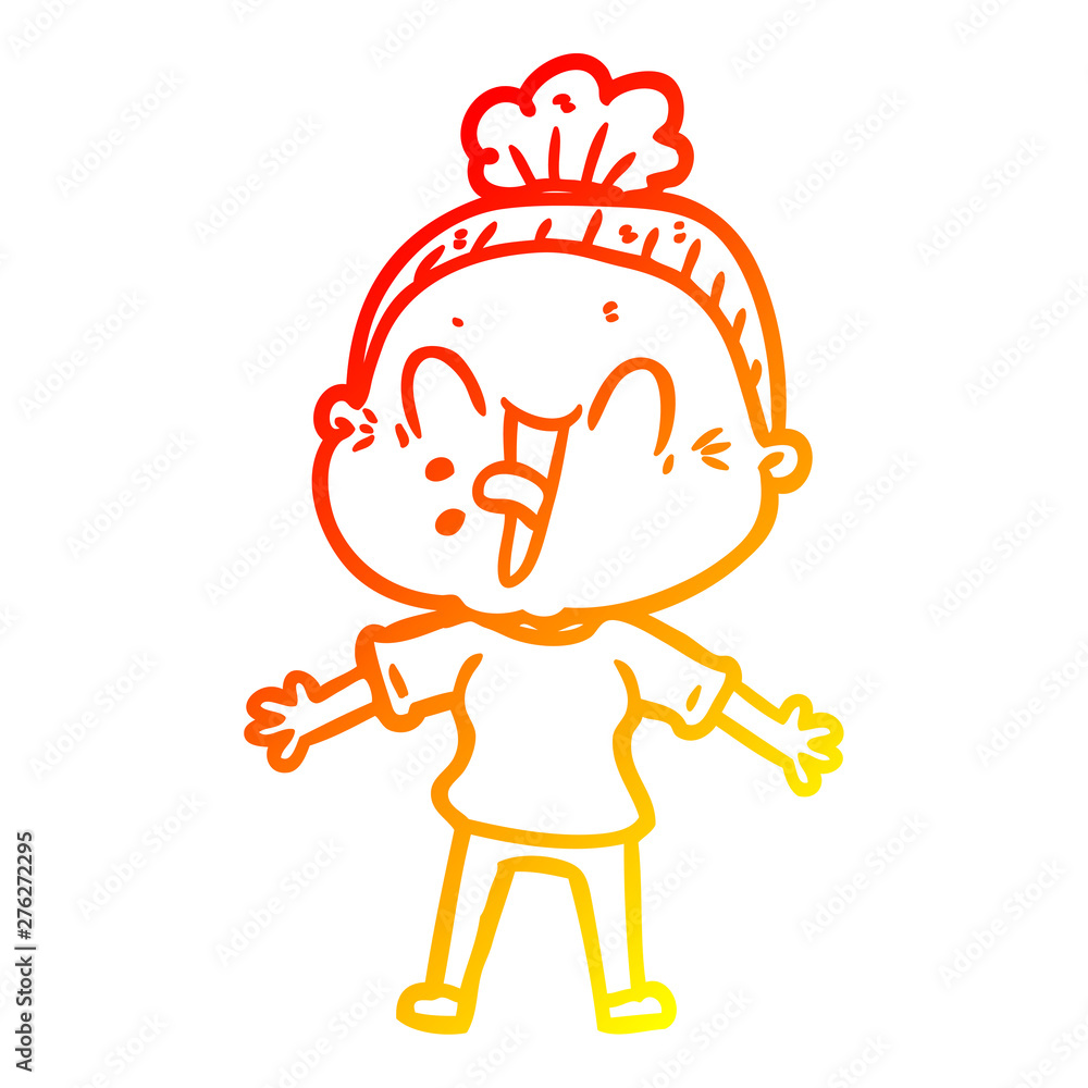 Fototapeta premium warm gradient line drawing cartoon happy old woman