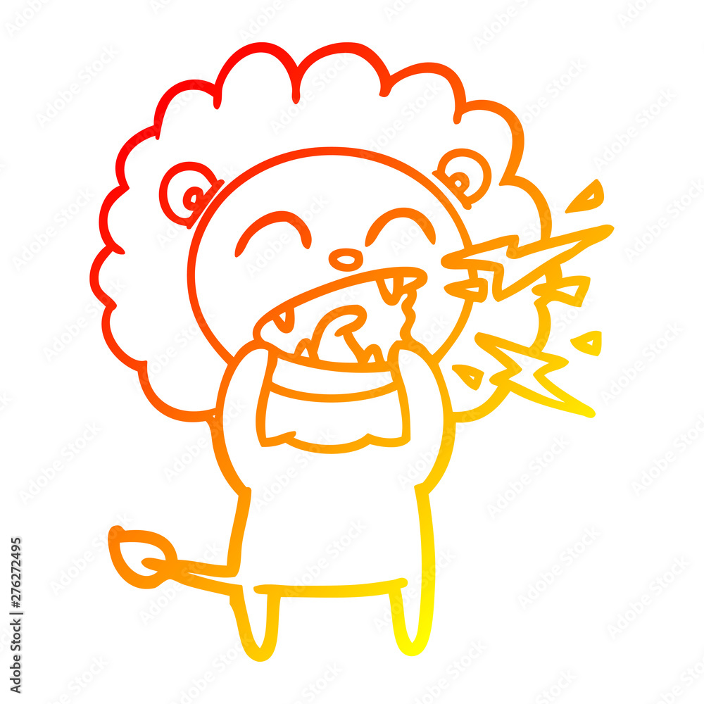 warm gradient line drawing cartoon roaring lion warm gradient line drawing cartoon roaring lion