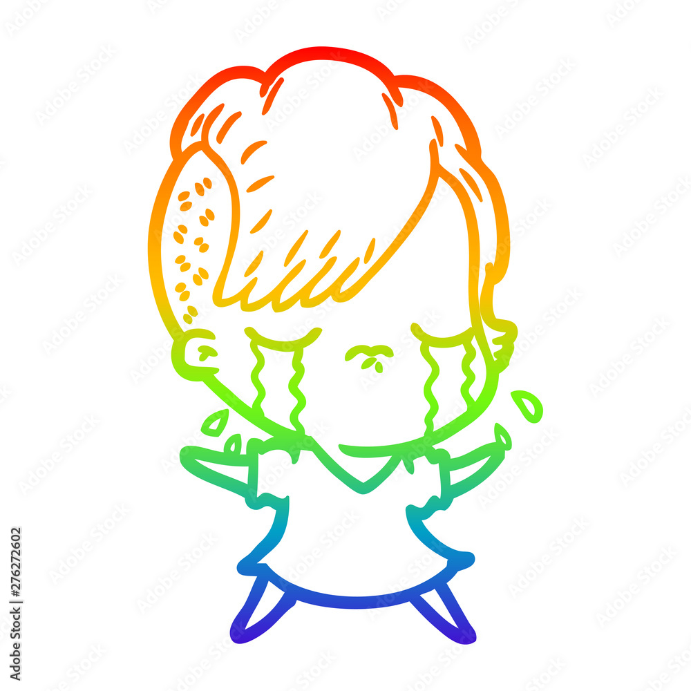 rainbow gradient line drawing cartoon crying girl rainbow gradient line drawing cartoon crying girl
