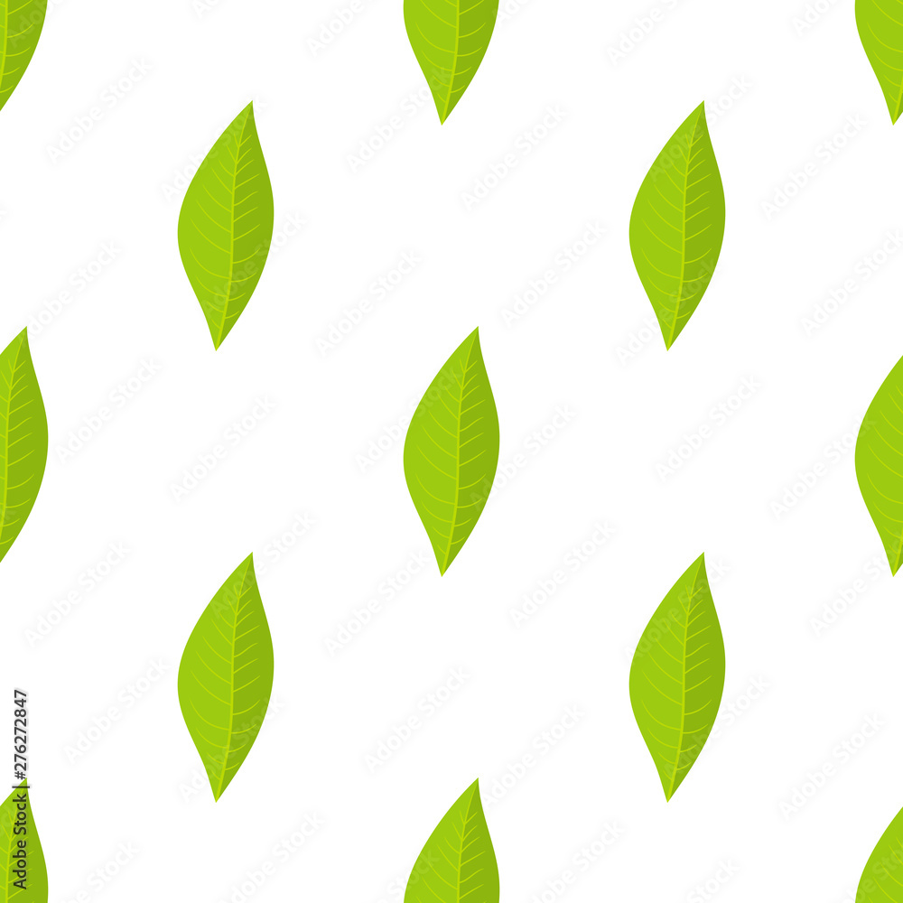 Seamless pattern with green leaves oforange fruit on white background. Vector illustration for design, web, wrapping paper, fabric, wallpaper.