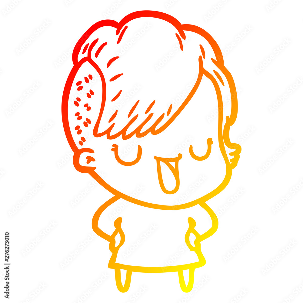 Fototapeta premium warm gradient line drawing cute cartoon girl with hipster haircut