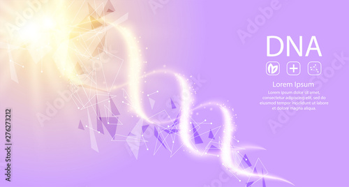 DNA sequence. Wireframe DNA molecules structure. DNA code editable template. Science and Technology concept. Vector illustration.