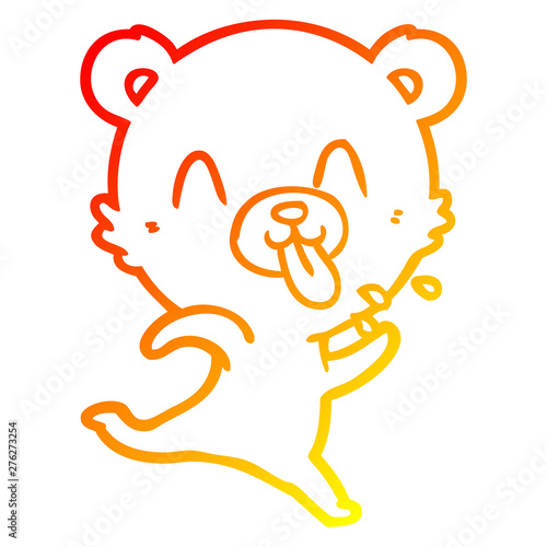 warm gradient line drawing rude cartoon polar bear sticking out tongue