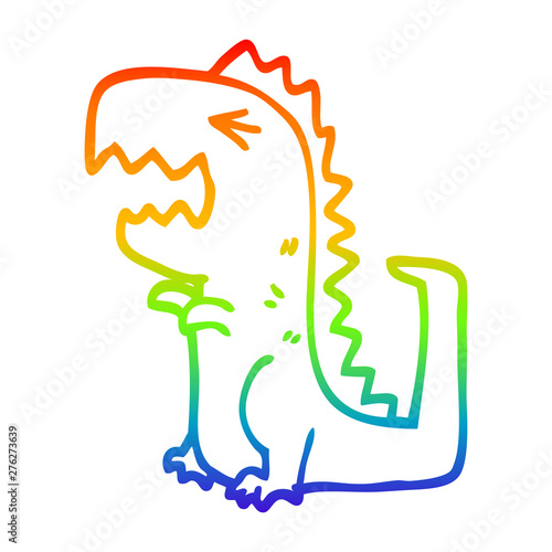 Fototapeta Naklejka Na Ścianę i Meble -  rainbow gradient line drawing cartoon roaring t rex