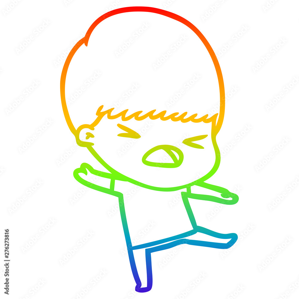 rainbow gradient line drawing cartoon stressed man