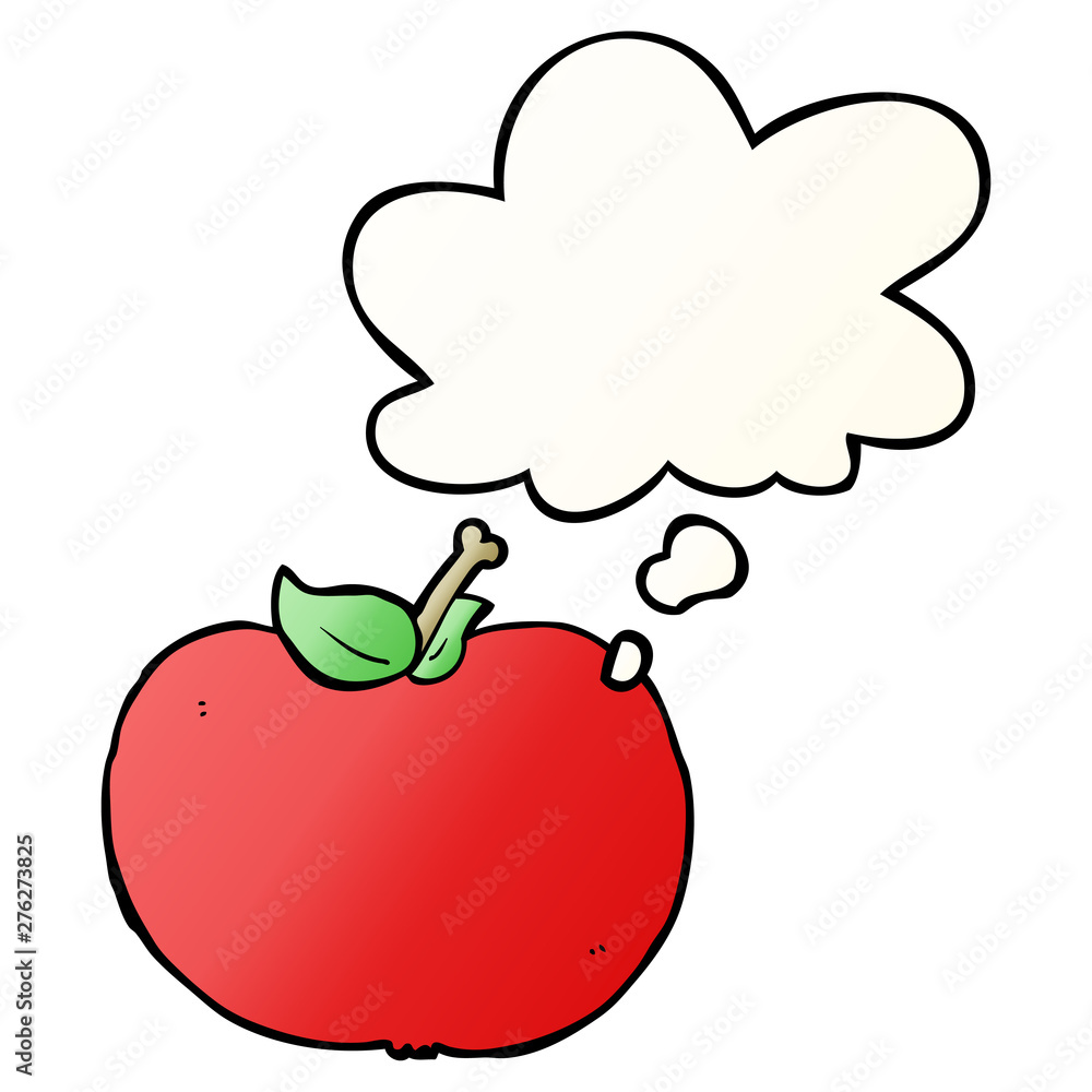 Fototapeta premium cartoon apple and thought bubble in smooth gradient style