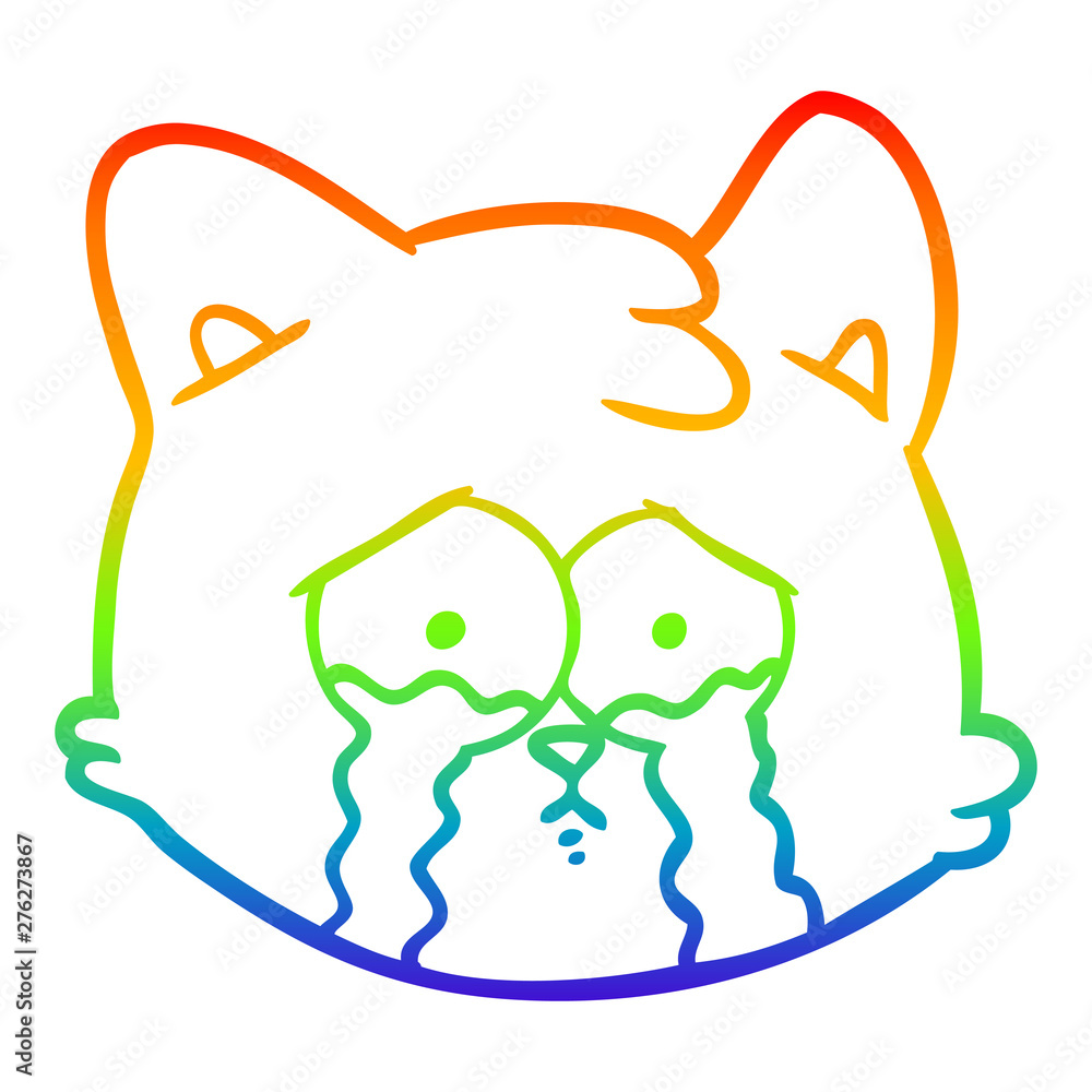 Obraz premium rainbow gradient line drawing crying cartoon cat face
