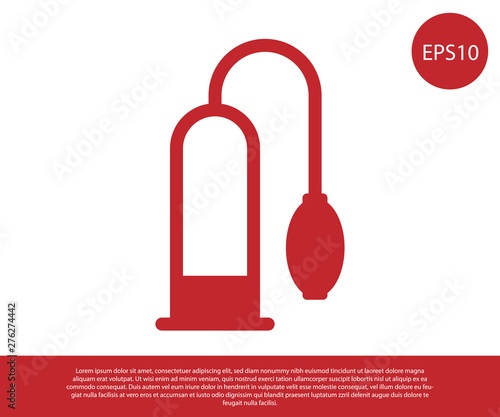 Red Penis pump icon isolated on white background. Penis enlarger. Sex toy for men. Vacuum pump with a blower to increase the penis. Vector Illustration