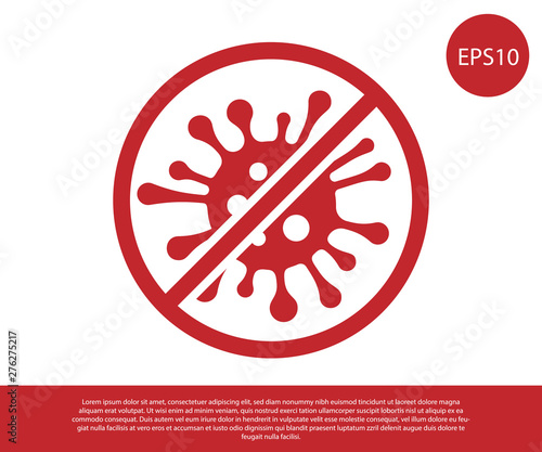 Red Stop virus, bacteria, germs and microbe icon isolated on white background. Antibacterial and antiviral defence, protection infection. Vector Illustration