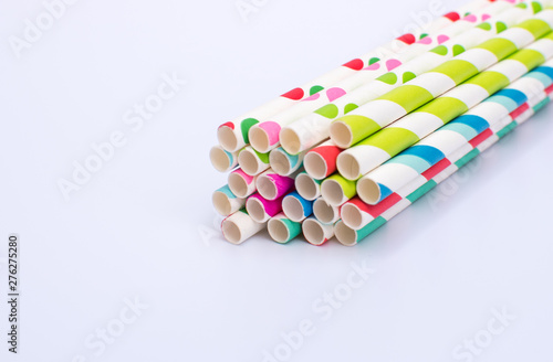 Paper straw in multi-color with stripes and dots pattern