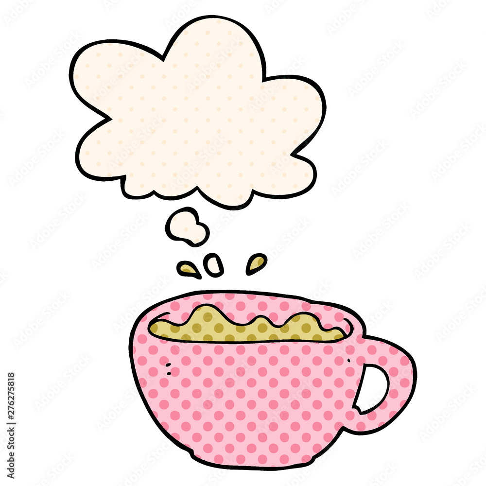 cartoon coffee cup and thought bubble in comic book style cartoon coffee cup and thought bubble in comic book style