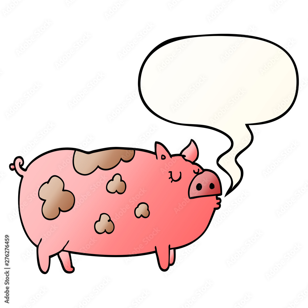 cartoon pig and speech bubble in smooth gradient style cartoon pig and speech bubble in smooth gradient style