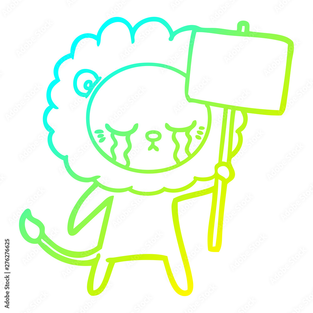 cold gradient line drawing crying cartoon lion cold gradient line drawing crying cartoon lion