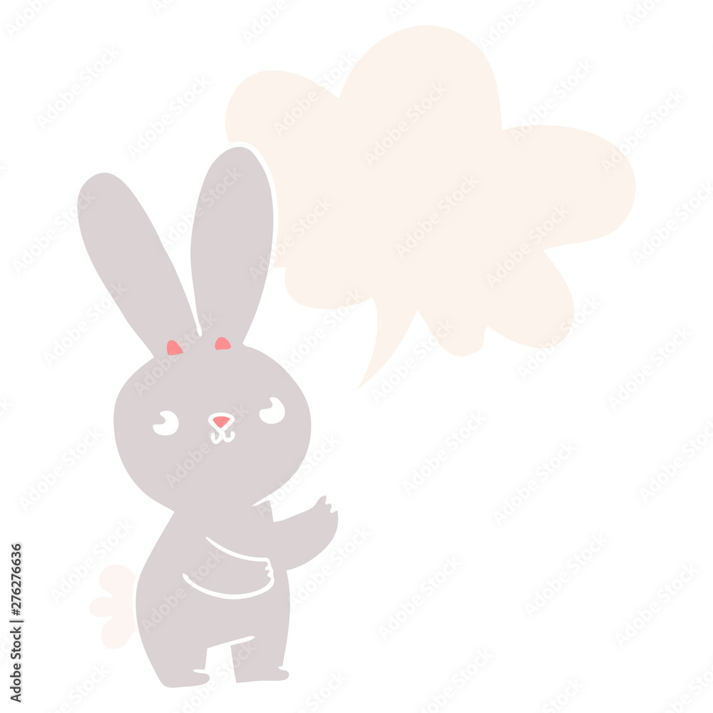 cute cartoon rabbit and speech bubble in retro style cute cartoon rabbit and speech bubble in retro style