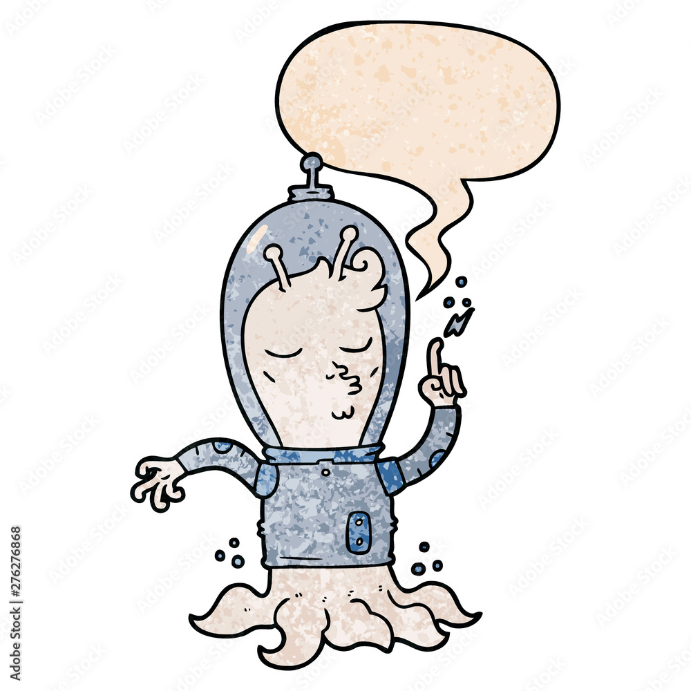 Fototapeta premium cartoon alien and speech bubble in retro texture style