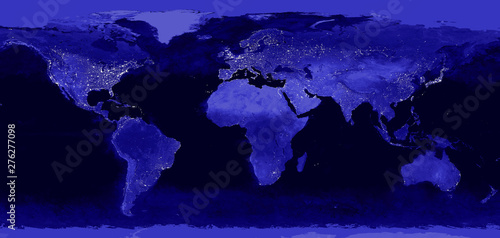 World night lights map. Panoramic image. Elements of this image are furnished by NASA
