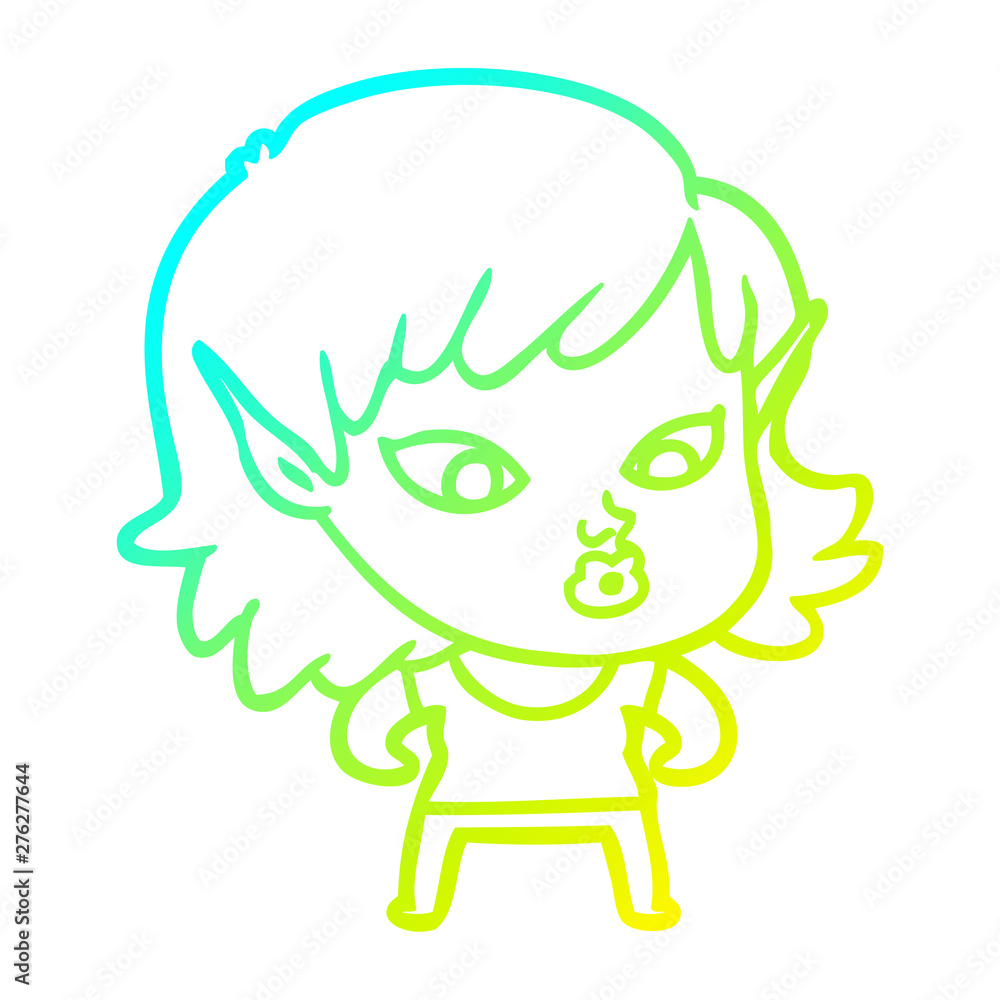 cold gradient line drawing pretty cartoon elf girl cold gradient line drawing pretty cartoon elf girl