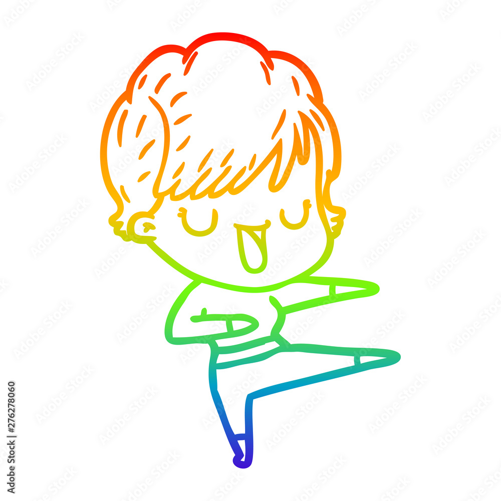 Obraz premium rainbow gradient line drawing cartoon woman talking