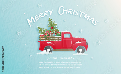 Christmas celebrations for Christmas card in paper cut style. Vector illustration