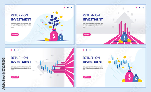 Return on investment, ROI chart and graph, Business, profit, and success. landing page banner illustration