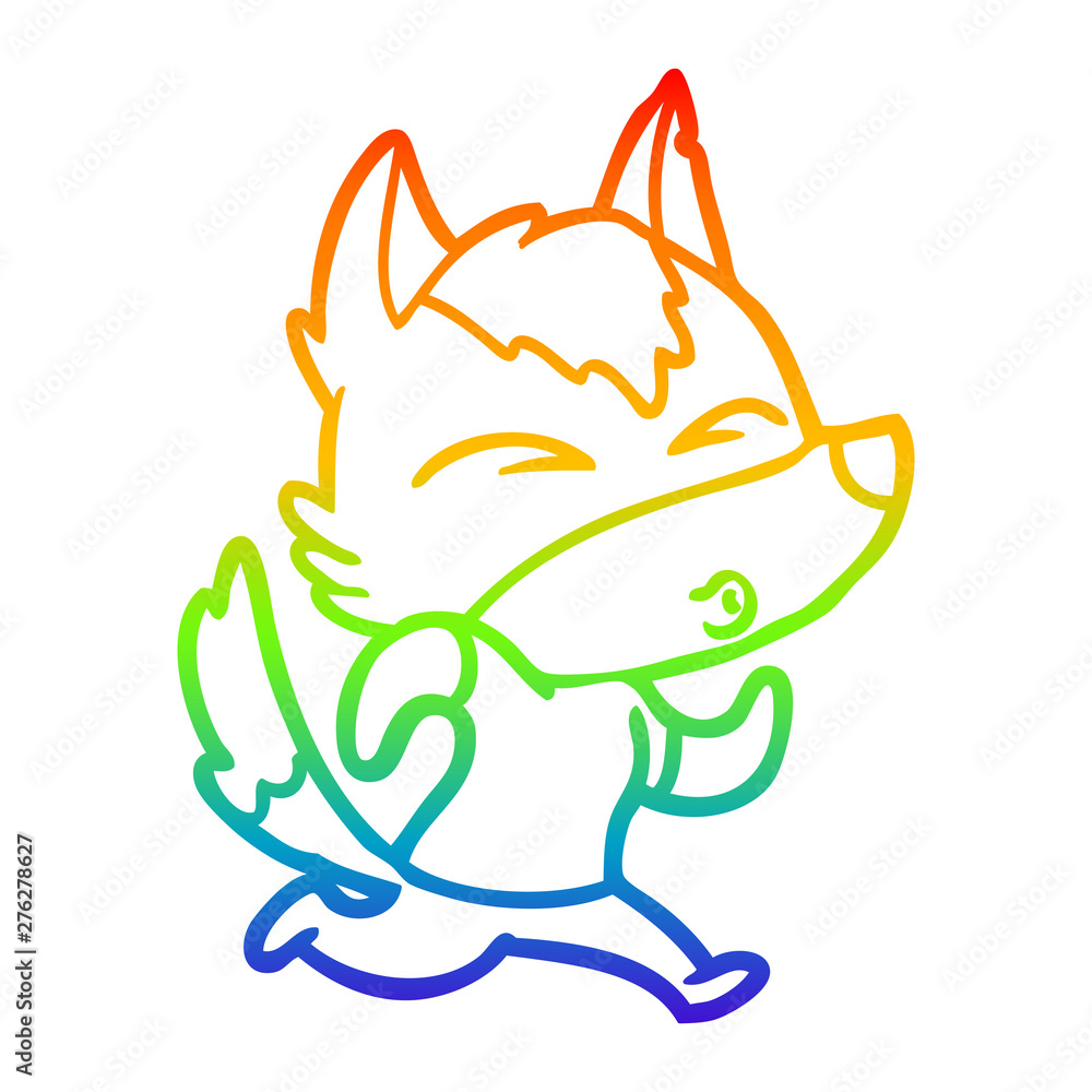 rainbow gradient line drawing cartoon wolf running rainbow gradient line drawing cartoon wolf running