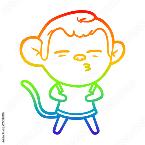 rainbow gradient line drawing cartoon suspicious monkey