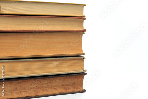 vintage old hardcover stack of  books  on white background.