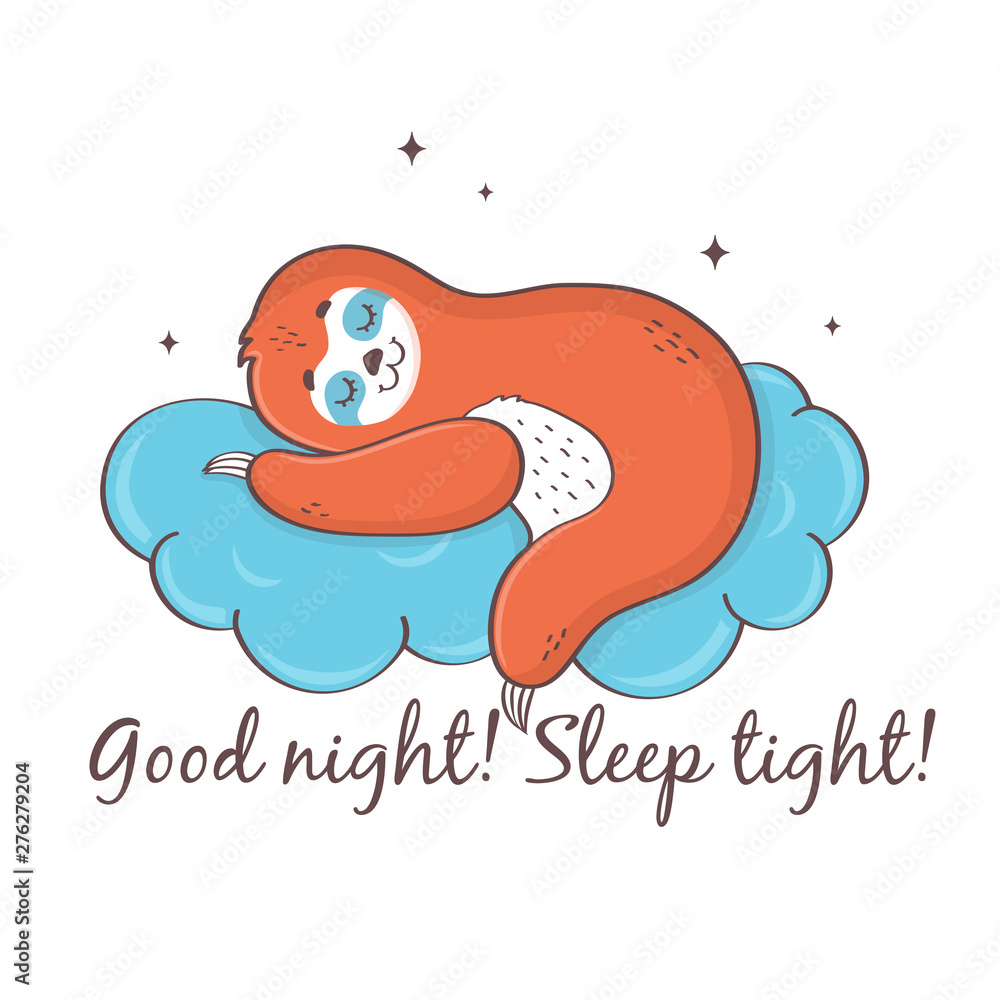 Sloth sleeping on a cloud. Vector illustration. Sloth sleeping on a cloud. Vector illustration.