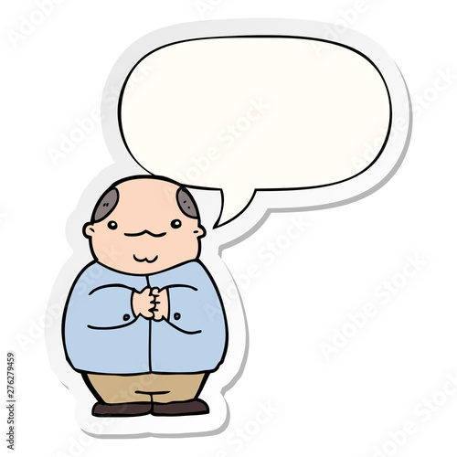 cartoon balding man and speech bubble sticker
