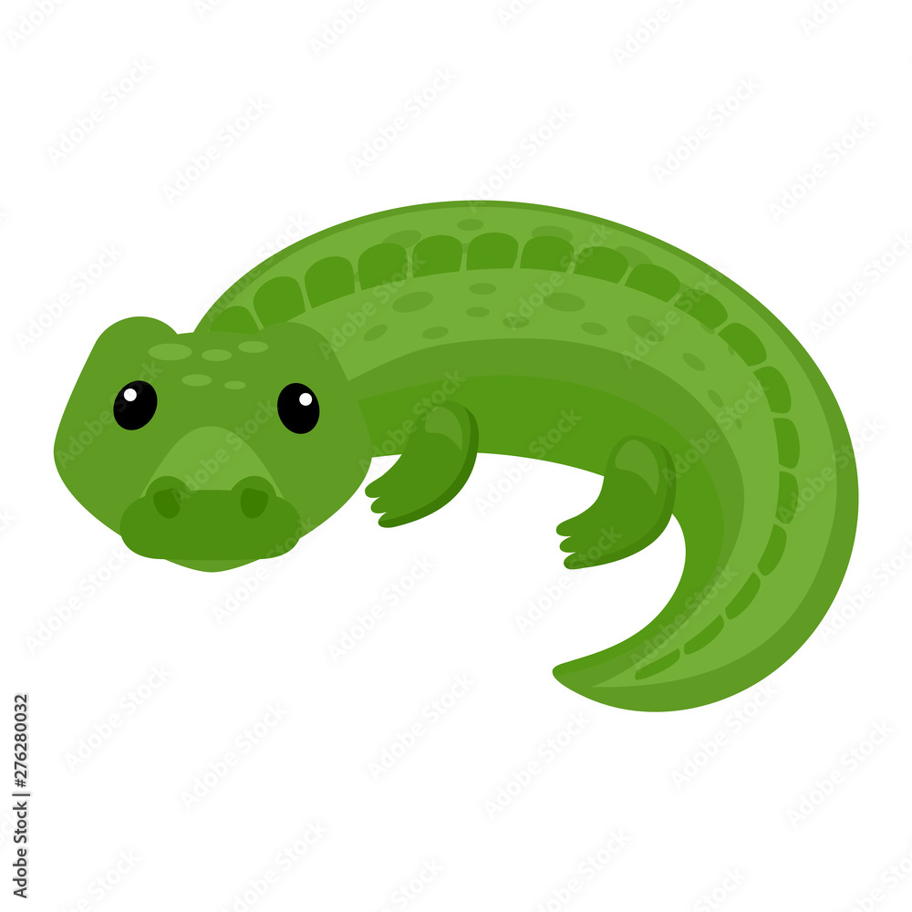 Obraz premium Crocodile vector cartoon crocodilian character of green alligator playing in kids playroom illustration animalistic childish funny predator isolated on white background