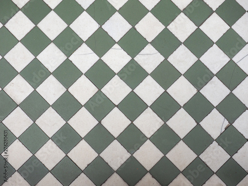 green and white tiled floor