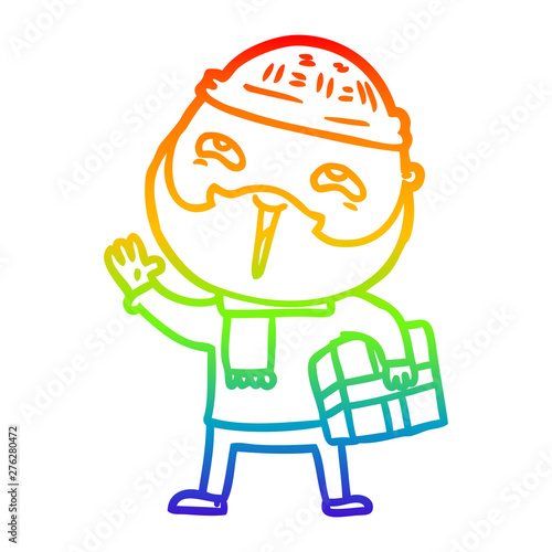 rainbow gradient line drawing cartoon happy bearded man