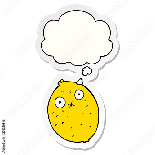 cartoon bitter lemon and thought bubble as a printed sticker
