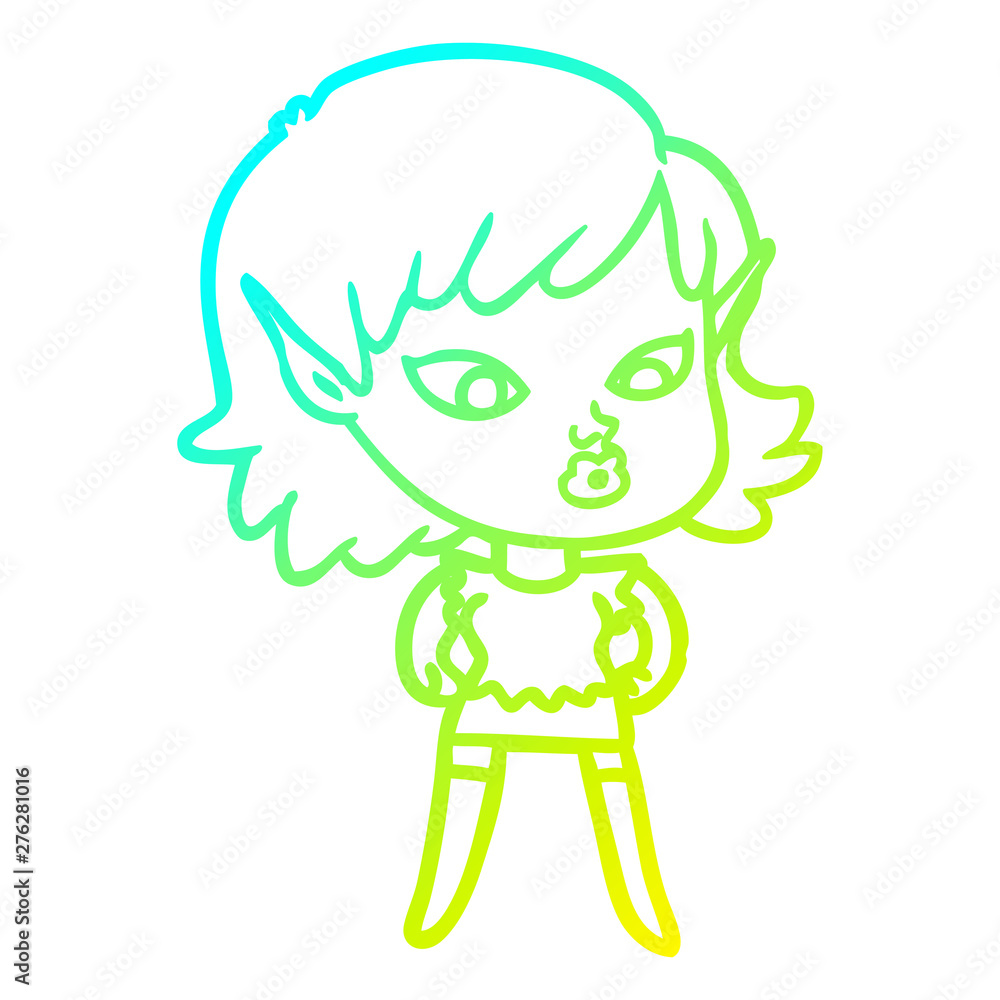 cold gradient line drawing pretty cartoon elf girl cold gradient line drawing pretty cartoon elf girl