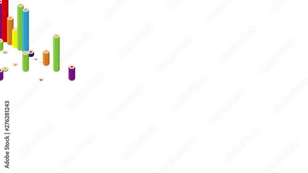 Pencil bar 3D virtual isometric shuffle wave pattern, Education or business stationery concept design illustration on white background animation 4K, with copy space Pencil bar 3D virtual isometric shuffle wave pattern, Education or business stationery concept design illustration on white background animation 4K, with copy space