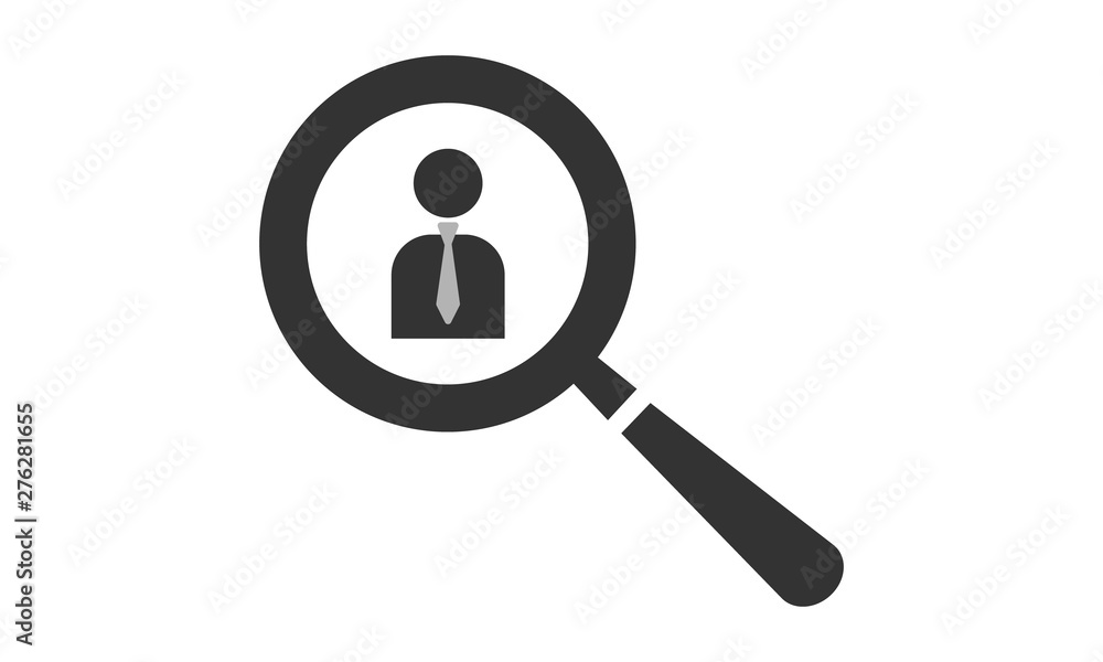 Search icon with male user profile avatar for personal identification Search icon with male user profile avatar for personal identification