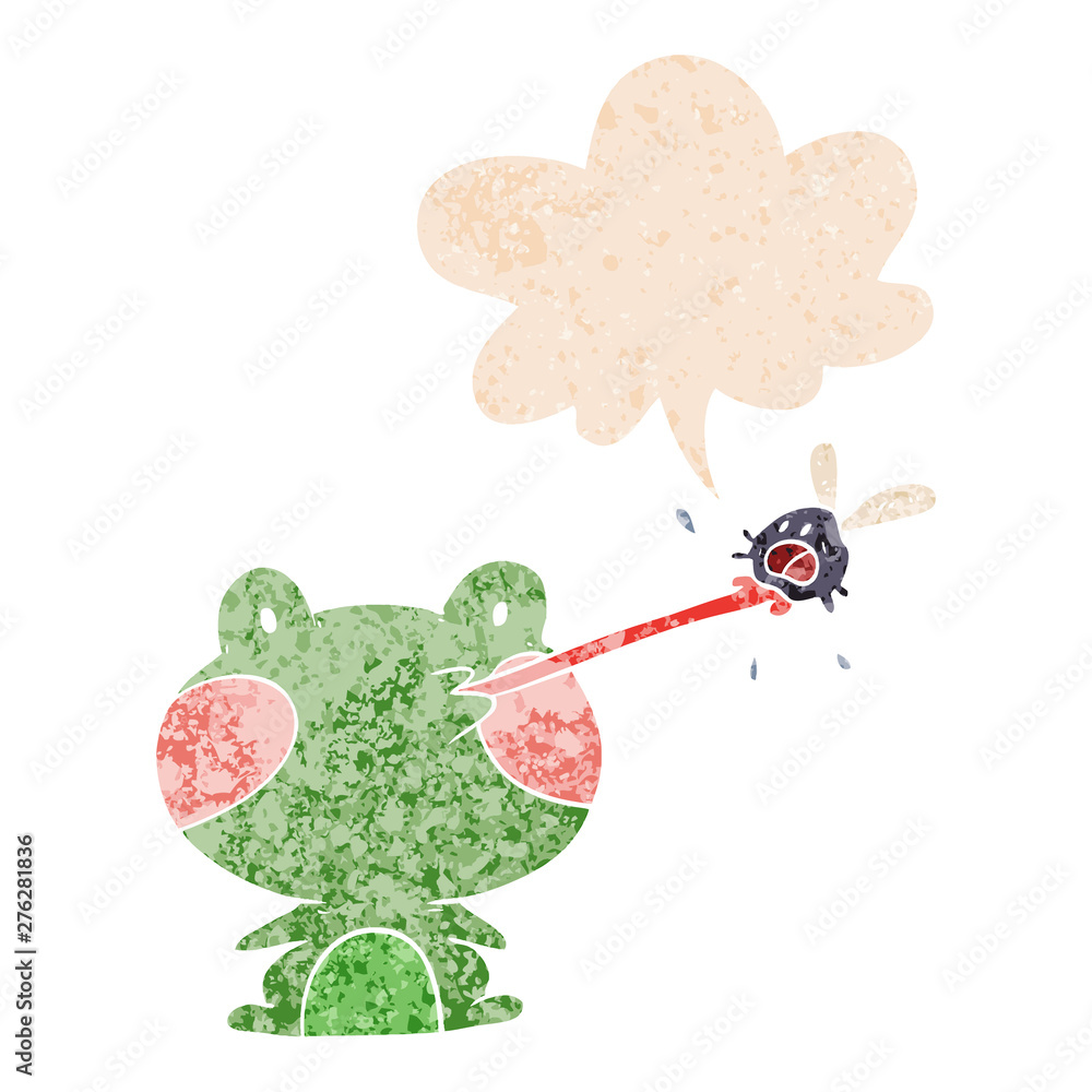 Cartoon frog catching a fly, Stock vector