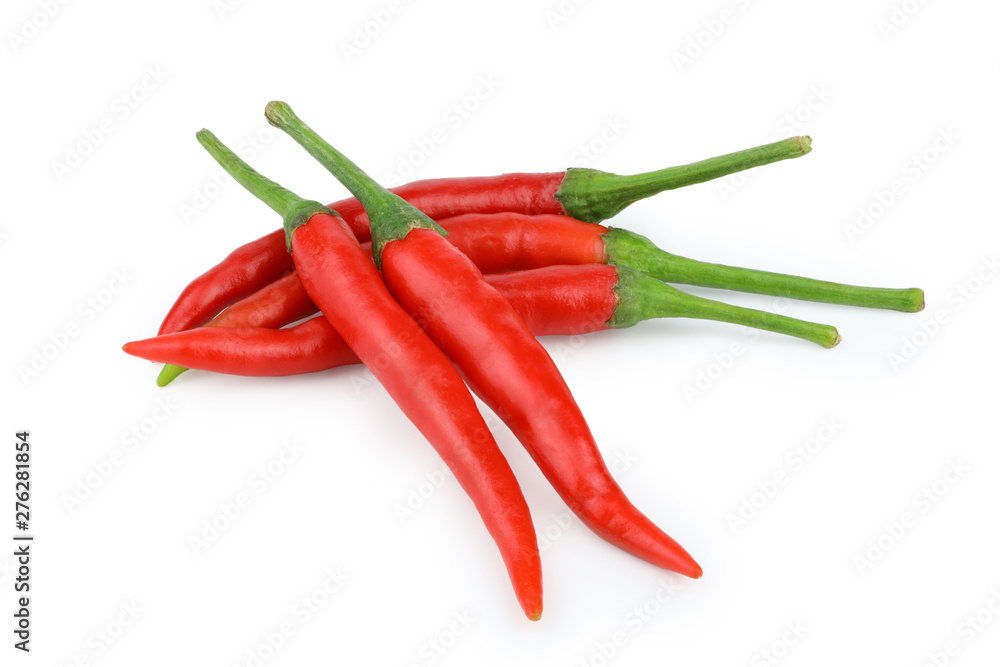 group of red chilli isolated on white background with clipping path
