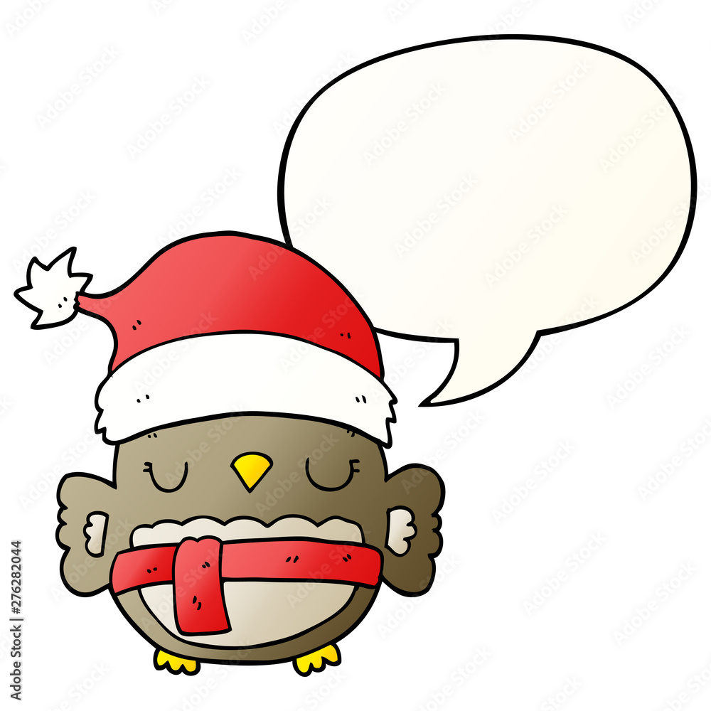 cute christmas owl and speech bubble in smooth gradient style cute christmas owl and speech bubble in smooth gradient style