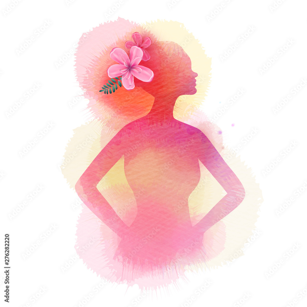 Illustration Of Woman Beauty Salon Silhouette Plus Abstract Watercolor. Fashion Logo. Digital Art Painting. Stock Vector | Adobe Stock