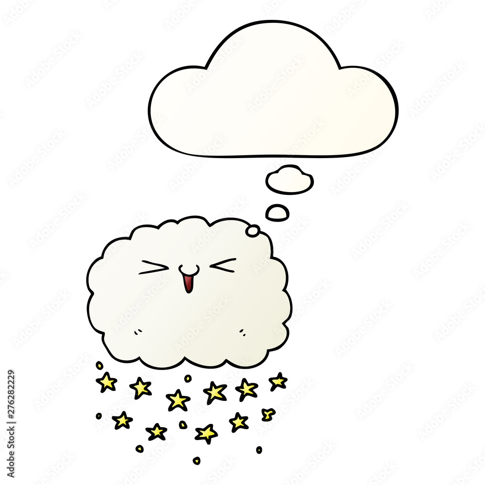 happy cartoon cloud and thought bubble in smooth gradient style happy cartoon cloud and thought bubble in smooth gradient style