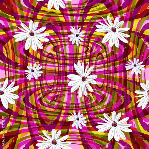 Square flower arrangement. Beautiful garden flowers on geometric background. Pattern for printing on scarves, postcards, carpets, bandanas, napkins, home textiles. Vector.