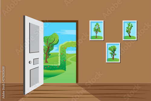 garden view from open door