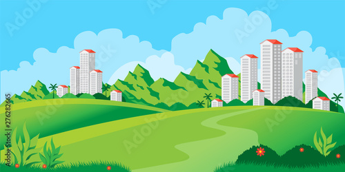 modern building society in mountains